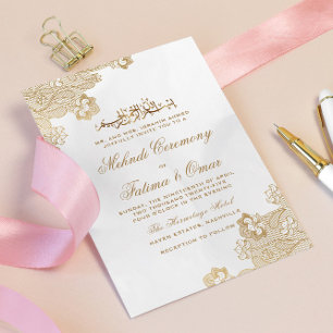 Gold Lace Ornate Islamic Muslim Mehndi Ceremony Invitation