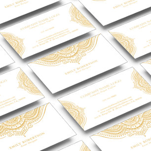 Gold Lace Paisley Mandala On White Business Card