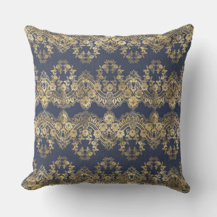 Gold lace,pattern,dark blue,elegant, pattern,chic, cushion