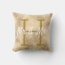 Gold Lace Pattern Monogram Cushion