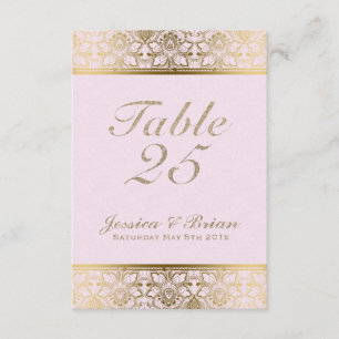 Gold Lace & Pink Wedding Table Number