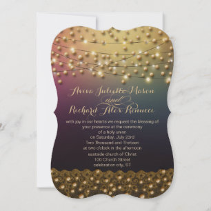 Gold Lace Purple Under the Stars Wedding Invites