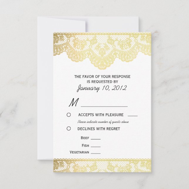 Gold Lace RSVP with Meal Options (Front)