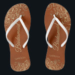 Gold Lace & Rust Orange Elegant Bridesmaid Wedding Jandals<br><div class="desc">These elegant wedding flip flops are a great way to thank and recognise your bridesmaids, while giving their feet a rest after a long day. The beautiful design features an elegant design with golden lace frills on a rust orange coloured background and fancy gold coloured script lettering. The text reads...</div>