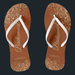 Gold Lace & Rust Orange Elegant Bridesmaid Wedding Jandals<br><div class="desc">These elegant wedding flip flops are a great way to thank and recognise your bridesmaids, while giving their feet a rest after a long day. The beautiful design features an elegant design with golden lace frills on a rust orange coloured background and fancy gold coloured script lettering. The text reads...</div>