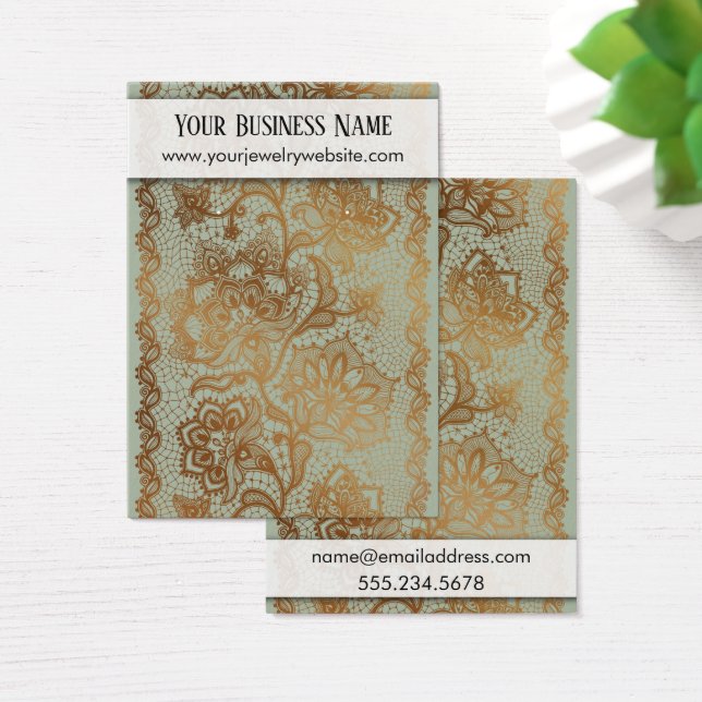 Gold Lace Sage Green Earring Holder Display Cards (Desk)