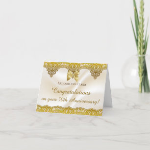 Gold Lace Satin Ribbon 50th Golden Anniverary Card