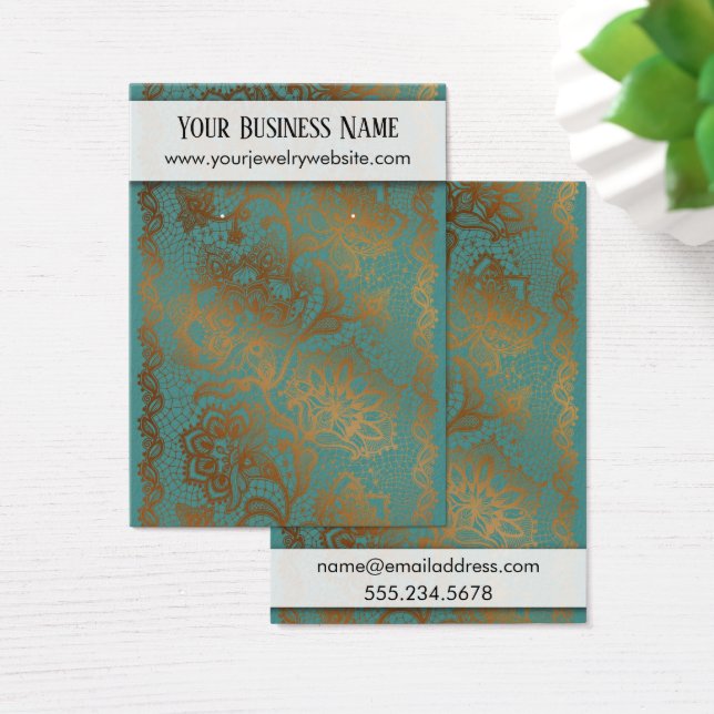 Gold Lace & Teal Earring Holder Display Cards (Desk)