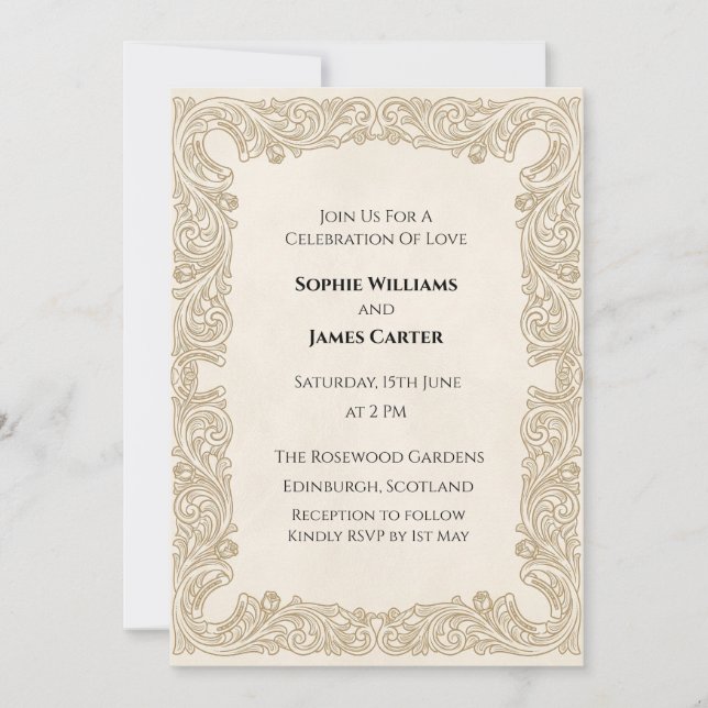 Gold Lace Wedding Invitation (Front)