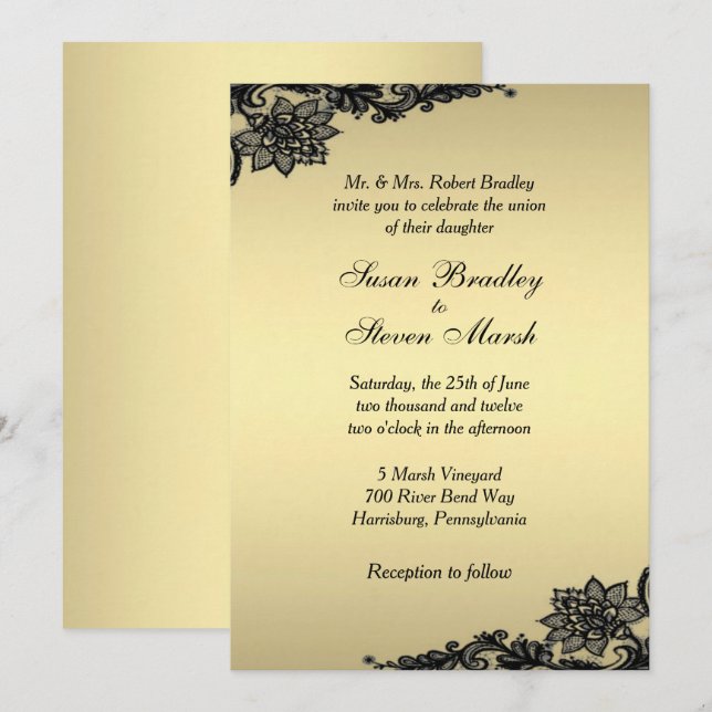Gold Lace Wedding Invitation (Front/Back)