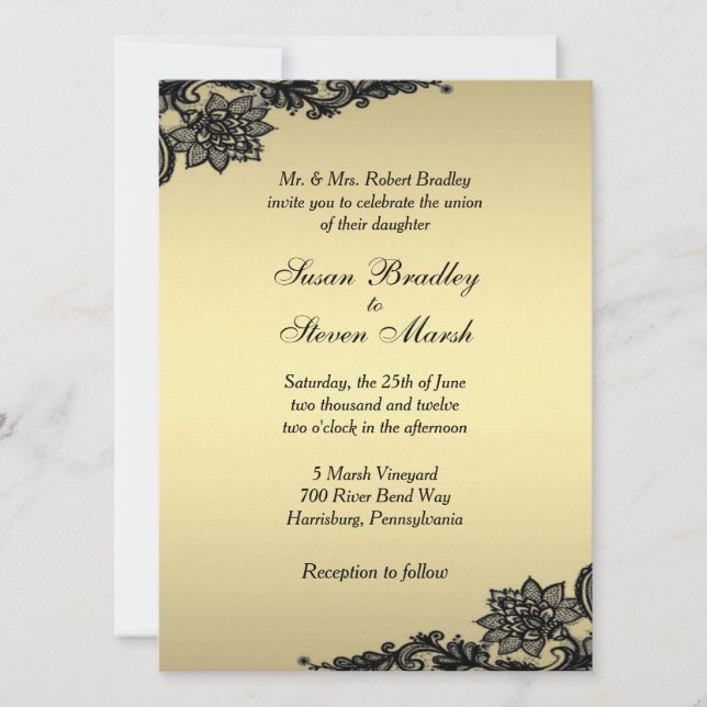 Gold Lace Wedding Invitation (Front)