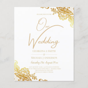 Gold Lace White Wedding Invitation Classic Elegant
