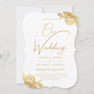 Gold Lace White Wedding Invitation Classic Elegant