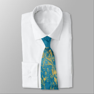 Gold Laced Marble Blue Abstract Neck Tie