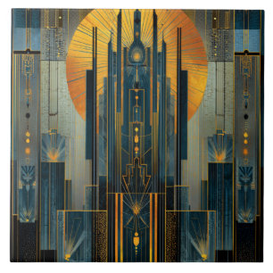Gold Laced Midnight Art Deco Skyscraper Tile
