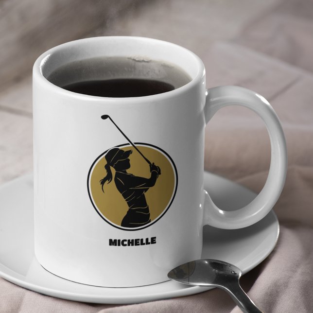 Gold Ladies Golf Silhouette Coffee Mug (Creator Uploaded)