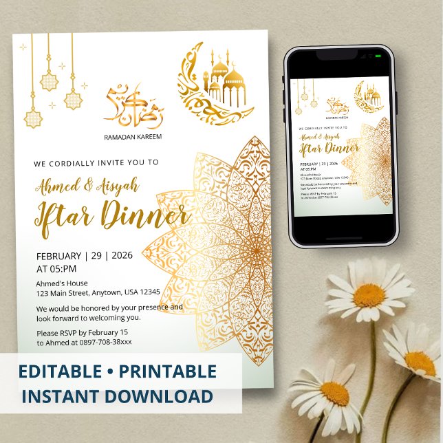 Gold Lantern Islamic Pattern Ramadan Iftar Invitation (Creator Uploaded)