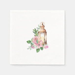 Gold Lantern with Pretty pink flowers Napkin