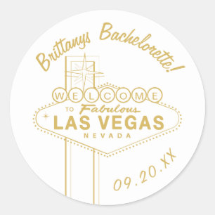 Gold Las Vegas Sign Wedding Welcome Bachelorette Classic Round Sticker