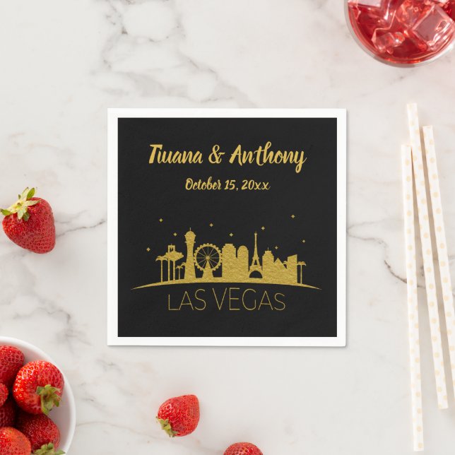 Gold Las Vegas Silhouette Wedding Napkin (Insitu)