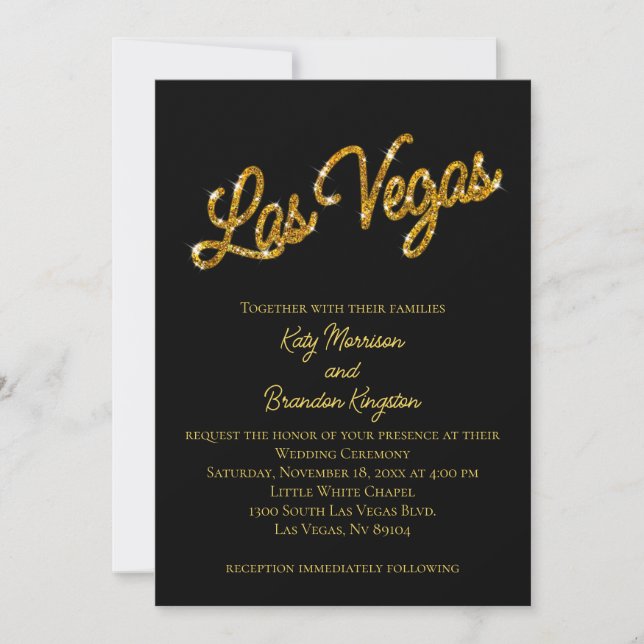 Gold Las Vegas Sparkles Wedding Invitation (Front)