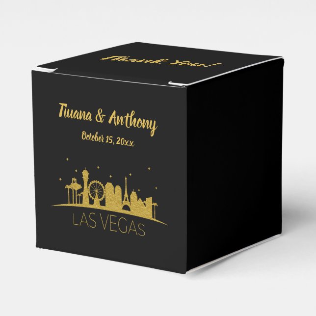 Gold Las Vegas Strip Silhouette Thank You Wedding Favour Box (Front Side)