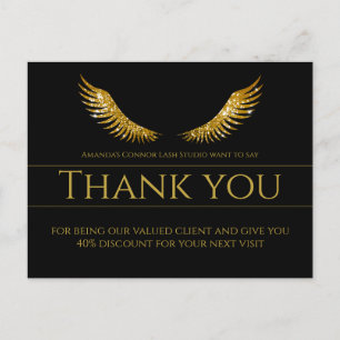Gold Lash Wings Thank You Bold Black Postcard