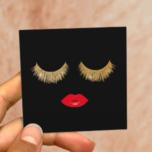 Gold Lashes & Red Lips Makeup Artist Beauty Salon Square Business Card