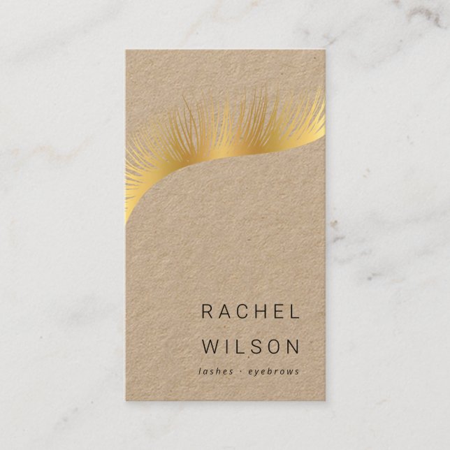 Gold Lashes Rustic kraft makeup artist eyelash Business Card (Front)