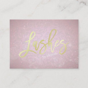Gold Lashes Script Pink Damask Makeup Appointment Card
