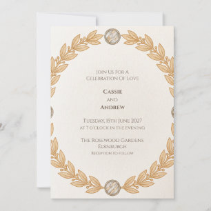 Gold Laurel Cameo Wedding Invitation