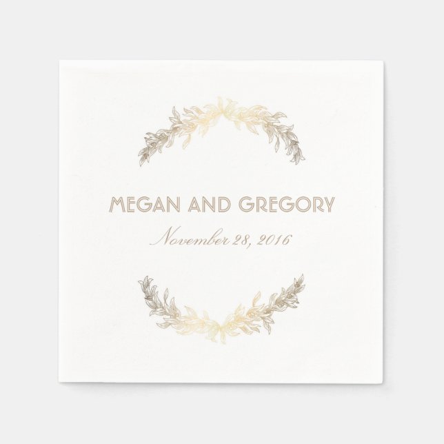 Gold Laurel Elegant White Wedding Napkin (Front)