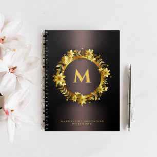 Gold Laurel Leaf Carving Frame   Name Initial Note Notebook