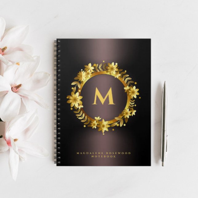 Gold Laurel Leaf Carving Frame | Name Initial Note Notebook (Creator Uploaded)