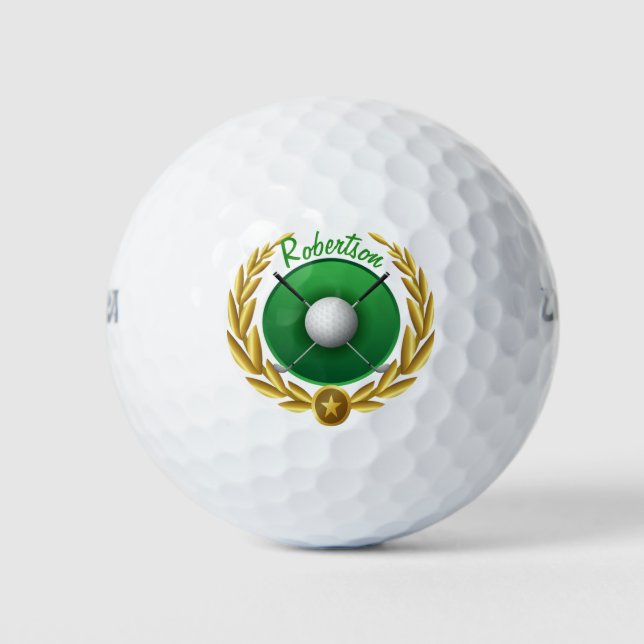 Gold Laurel Leaf Golf Club Personalised Golf Balls (Front)