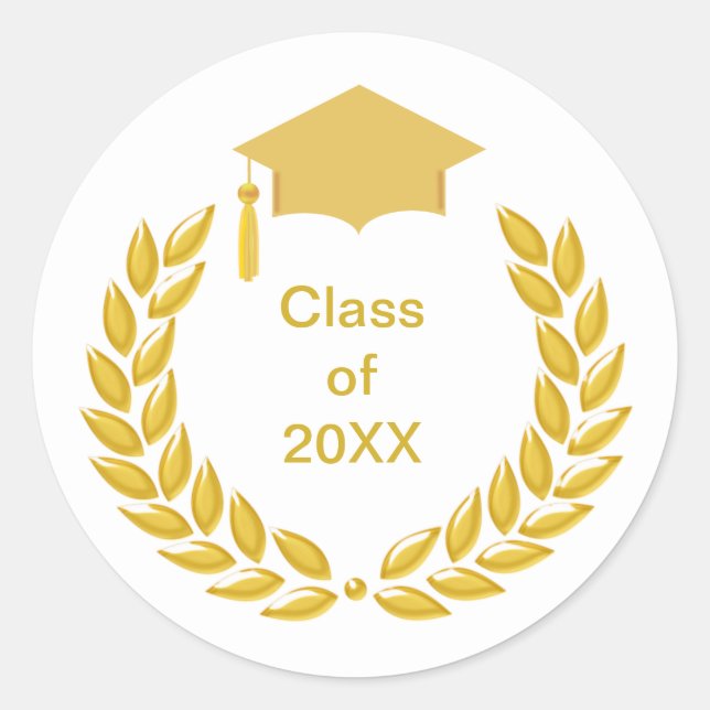 Gold Laurel Wreath Class of 20XX Graduation Classi Classic Round Sticker (Front)