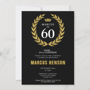 Gold Laurel Wreath Crown 60th Birthday Surprise Invitation