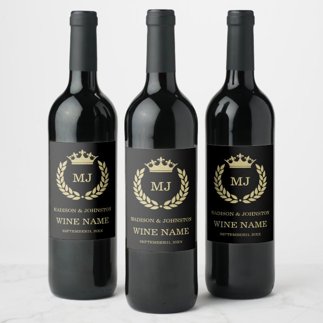 Gold Laurel Wreath & Crown  Wine Label (Bottles)