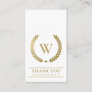 GOLD LAUREL WREATH INITIAL LOGO BUSINESS THANK YOU BUSINESS CARD