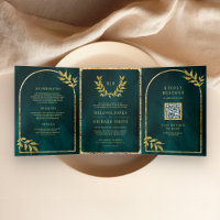 Gold Laurel Wreath Leaves Dark Teal Wedding