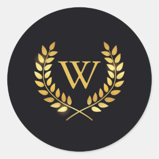 Gold Laurel Wreath Monogram Classic Round Sticker