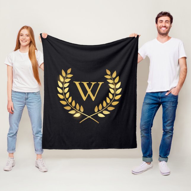 Gold Laurel Wreath Monogram Fleece Blanket (In Situ)