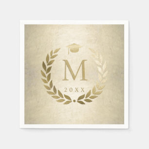 Gold Laurel Wreath Monogram Initial Graduation Napkin