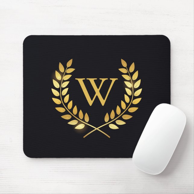 Gold Laurel Wreath Monogram Mouse Pad (With Mouse)