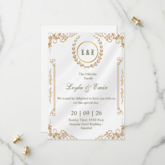 Gold Laurel Wreath Monogram Save the Date