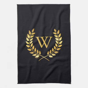 Gold Laurel Wreath Monogram Tea Towel