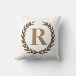 Gold Laurel Wreath Personalised Initial Pillow