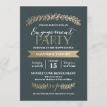 Gold Laurels Slate Engagement Party Invitation<br><div class="desc">This elegant and chic engagement party invitation features shiny faux gold foil,  hand drawn laurels,  modern typography and faux gold foil back pattern. Select a diecut shape or textured paper for an extra special invitation.</div>