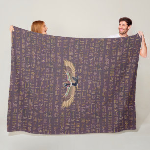 Gold Lavender Egyptian Princess Hieroglyphs Fleece Blanket