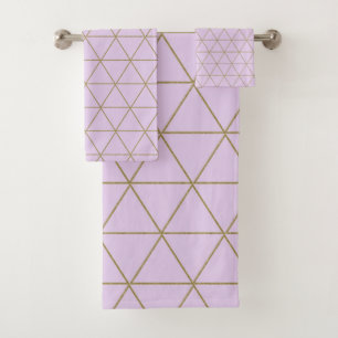 Gold Lavender Geometric Triangles Boho Glam Bath Towel Set